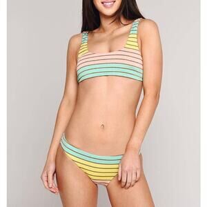 Trina Turk Lurex Stripe Bikini Bralette Top Pastel Stripe Swim Size 6 Pink Teal